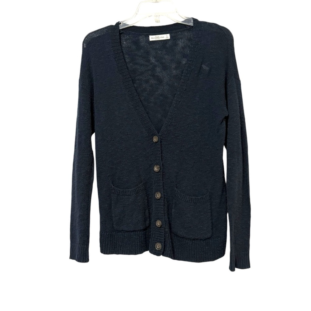 Vintage Y2K Abercrombie & Fitch Navy Blue V Neck Cardigan Small Button Up Knit